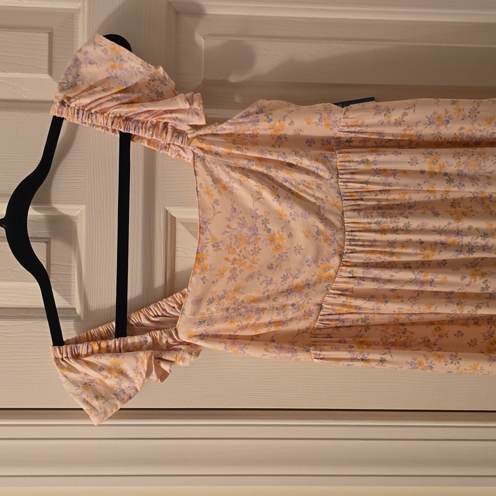 ARIZONA JEAN CO BRAND WOMEN'S JUNIOR PEACH FLORAL SUMMER DRESS SIZE LARGE
